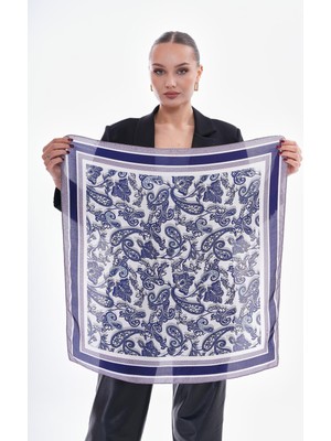 Axesoire 15274 Desenli Lacivert Bandana Fular 70X70 cm