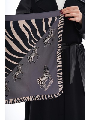 Axesoire 15241 Zebra Desenli Antrasit Bandana Fular 53X53 cm