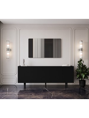 Enwood Capella Mdf 5 Kapaklı Raflı Ahşap Ayaklı 200  cm  Konsol (200 x 80 x 40  cm )