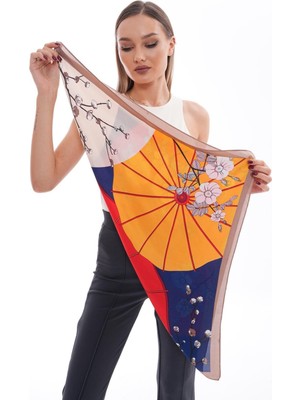 Axesoire 15290 Çiçek Desenli Vizon Bandana Fular 70X70 cm