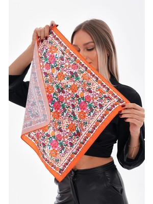 Axesoire 15307 Çiçek Desenli Turuncu Bandana Fular