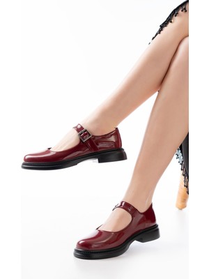 Ellolita Luxury Shoes YSN-4444 Bordo Rugan Günlük Bayan Ayakkabı