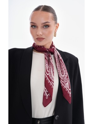 Axesoire 15276 Şal Desenli Bordo Bandana Fular 70X70 cm