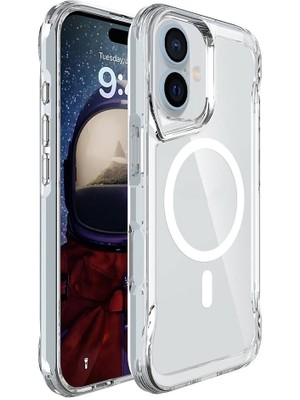 ZORE Apple iPhone 16 Kılıf Zore Magsafe Şarj Özellikli T-Max Magsafe Kapak-Şeffaf