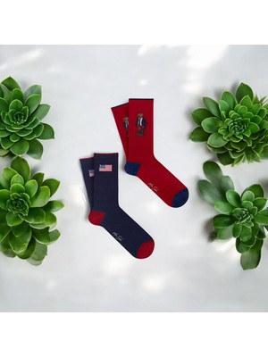 Mono Socks - 2'li Bayraklı Teddy Bear Tenis Çorap