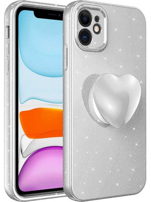 ZORE Apple iPhone 11 Kılıf Kamera Korumalı Simli Pop Soketli Lüks Zore Koton Soketli Kapak-Beyaz
