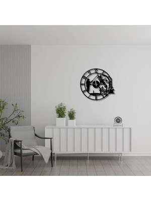 Artera Design Metal Duvar Saati Gone Fishing Vinil Balıkçı Detaylı Dekoratif Saat