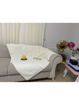 Mat Şönil Ekru Süt Çift Taraflı Koltuk Çekyat Örtüsü Şalı