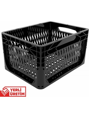Alpbx 1.Kalite Delikli Siyah Plastik Kasa 40x30x22 cm - Kokusuz Sağlam Plastik Sepet 21 Litre