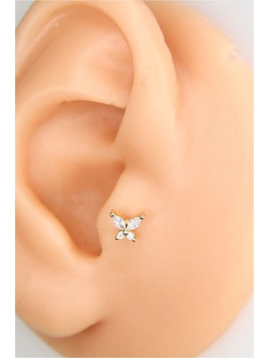 Dam Gold 8mm Taşlı Kelebek Piercing Tragus Helix Kıkırdak