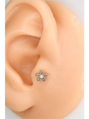 Gümüş Renk 8mm Çiçek Piercing Tragus Helix Kıkırdak