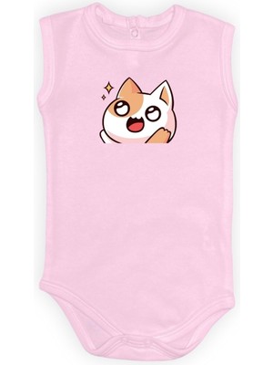 Mnk Baby & Kids Gözleri Parlayan Kedi Baskılı Bebek Body Zıbın Çıtçıtlı Badi