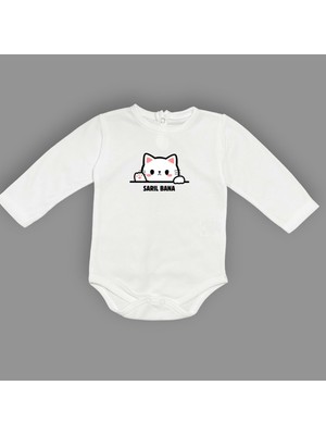 Mnk Baby & Kids Sarıl Bana Kedi Baskılı Bebek Body Zıbın Çıtçıtlı Badi