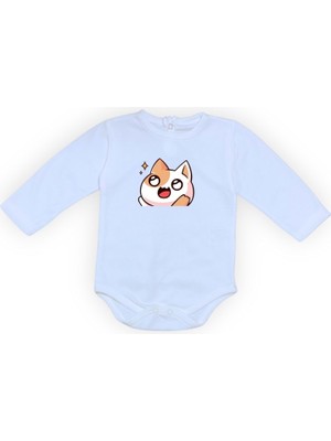 Mnk Baby & Kids Gözleri Parlayan Kedi Baskılı Bebek Body Zıbın Çıtçıtlı Badi