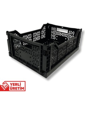 Alpbx 1.Kalite Katlanır Siyah Kasa 40X30X15 cm - Gıdaya Uygun Katlanabilir Düzenleyici Sepet 17 Litre