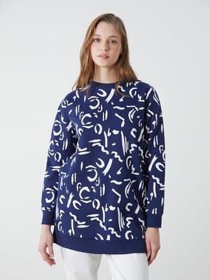 Lcw Modest Bisiklet Yaka Desenli Kadın Sweatshirt Tunik