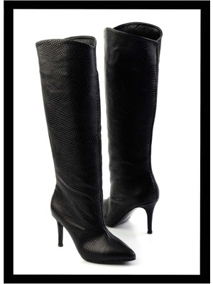 Bambi Siyah Yılan   Kadın Çizme K03666075507