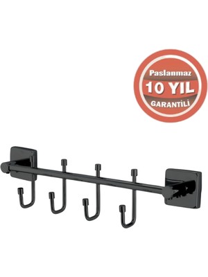 Çelik Banyo Paslanmaz Pirinç Vizyon 4’lü Askılık Mat Siyah