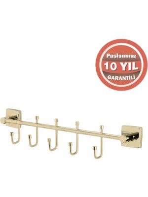 Çelik Banyo Paslanmaz Pirinç Vizyon 5’li Askılık Altın Sarı Gold