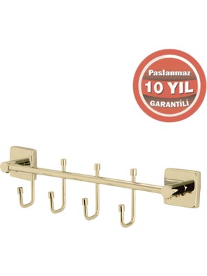 Çelik Banyo Paslanmaz Pirinç Vizyon 4’lü Askılık Altın Sarı Gold