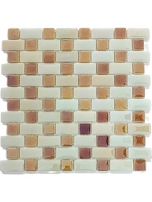 MozaiKristaL Mutfak Tezgah Arası, Havuz, Banyo, Sauna, Spa, ve Yaşam Alanlarının Tüm Yüzeyleri İçin. 25X50MM. P.krem - P.kahve. 31.5X31.5 Cm. Fileli Cam Mozaik. ( 10 File Karo = 1 M2 Fiyatıdır )
