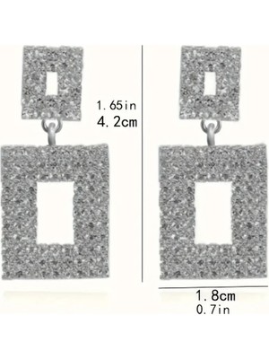 Sallantılı Küpe Parıldayan Geometri Taşlı Tasarımı Gümüş Kaplama