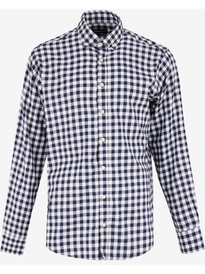 Altınyıldız Classics Comfort Fit Düğmeli Yaka Lacivert - Beyaz Erkek Gömlek ACE202510023_GÖMLEK Cen Dy