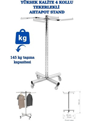 Yüksek Kalite Dört Kollu Tekerlekli Elbise Askılığı Mağaza Askısı Etek Askısı Orta Stand