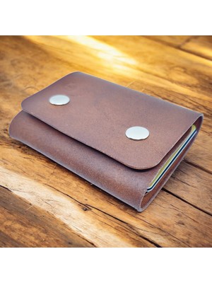 Cy Leather Lyon Taba Hakiki Deri Erkek Kadın El Yapımı Kompakt Unisex Cüzdan