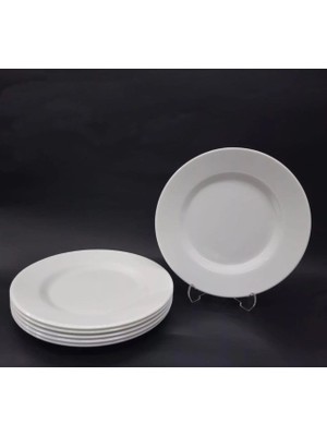 Kısmet Beyaz Melamin Büyükboy Servis Tabağı 24 Cm Sığ Tabak Günlük Kullanım 12 Adet