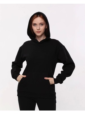 Kadın Kapüşonlu Siyah Sweatshirt