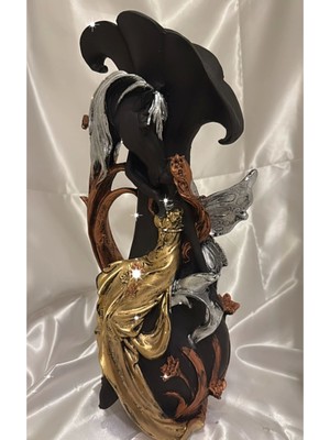 Rahan Tavuskuşu Vazo El Işi Siyah Gold At Peri Melek Objeli