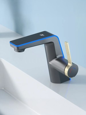 Lavisse Nata LED Işıklı Dijital Sıcaklık Göstergeli Lavabo Eviyesi, Pirinç Lavabo Batarya