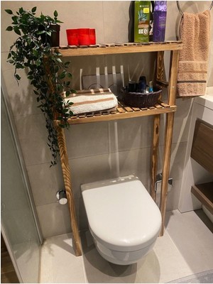 Masif Ahşap 120X60 Klozet Üstü Düzenleyici Ahşap Banyo Rafı Banyo Düzenleyici Natural Dolap MOB176