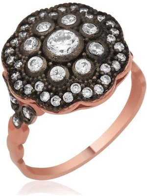 Gumush Gümüş Rose Elmas Montür Çiçek Bayan Yüzük