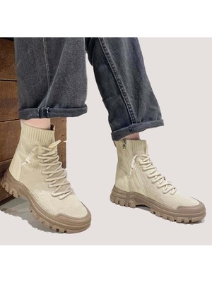 Bags Shoes Guja 24K310-22 KadınKaymaz Tabanlı Monogram Desenli Triko Spor Bot