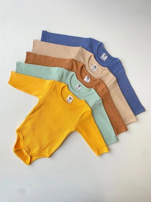 Efu Baby 5'li Esnek Kaşkorse Uzun Kol Unisex Bebek Body Zıbın Çizgili Pamuklu Kumaş Özelliği ile Rahat