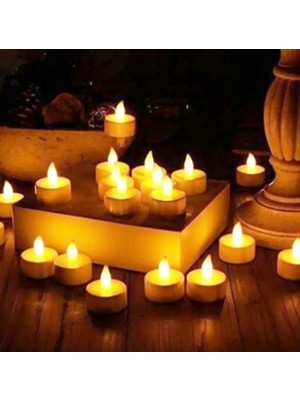 Rapithwin Ledli Mum Tealight Işıklı Dumansız Alevli Sarı LED Mum Pilli 6 Adet Pil Dahil