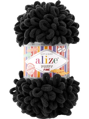 Alize Puffy Fine(Ince) El Örgü Ipliği 5'li Paket Siyah 1060