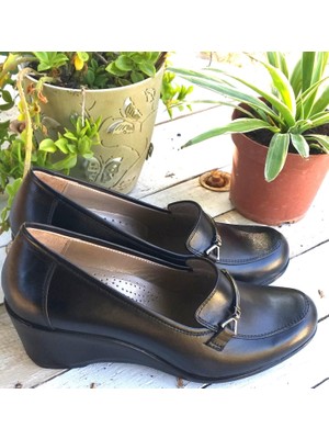 Bags Shoes Nish N537 Hakiki Deri Dolgu Taban Kadın Klasik Ayakkabı