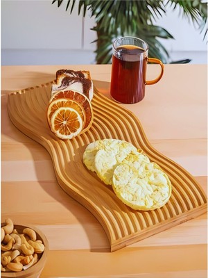Vanckey Ahşap Oymalı Dalgalı Uzun Gökkuşağı Dekoratif Tepsi Sunum Tepsisi Sunumluk