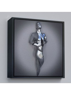 Çerçeveli Romantik Beden, Aşk Sanatı, 3D Efekti Gümüş Insan, Metalik Efektli Kanvas TABLO-5352