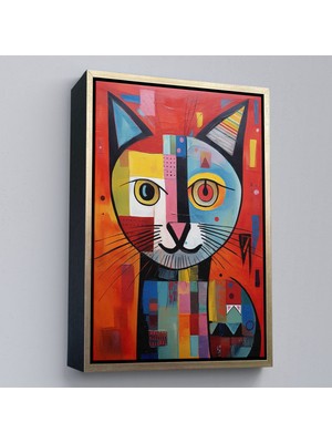 Çerçeveli Pablo Picasso Tarzı - Soyut Renkli Kedi TABLO-7372