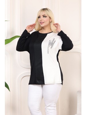 Büyük Beden Blok Geçişli Taşlı Bluz JB1614213