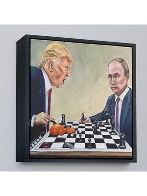 Çerçeveli Donald Trump - Vladimir Putin Santranç Oynarken TABLOSU-8316