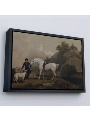 Çerçeveli George Stubbs 'un Creswell Kayalıkları'nda Damat ve Tazı Ile Gri Avcı Tablosu