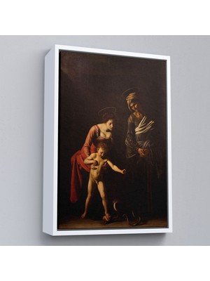Çerçeveli Caravaggio - Madonna ve Çocuk, Aziz Anne Ile TABLO-7359