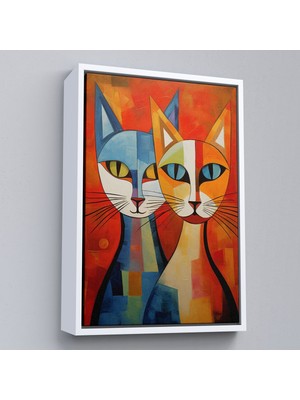 Çerçeveli Pablo Picasso Tarzı - Soyut Renkli Kediler TABLO-7369
