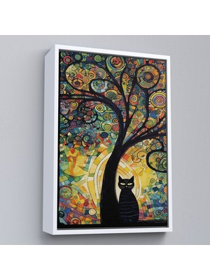 Çerçeveli Ağaç Altındaki Siyah Kedi TABLOSU-7899