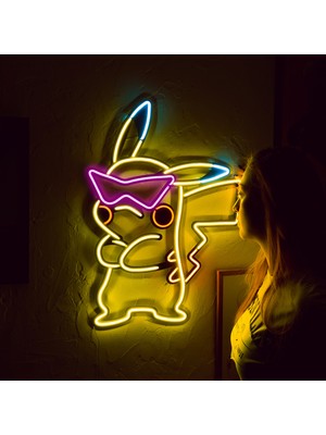 Pikachu Neon LED Metal Lamba - Pokemon Tasarımlı, Modern & Endüstriyel Stil, 47CMX64CM, LED Işıklar Yatak Odası Konser Salonu Bar Kulüp Parti Düğün Dekorasyon Doğum Günü Hediyesi